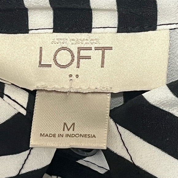 LOFT Black White Monochrome Striped Blouse Top - Picture 2 of 4